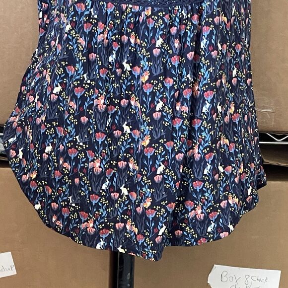 Loft Womens Blouse Sz XS Floral Trim Popover Mid Button Sleeveless Botanical - Picture 6 of 13